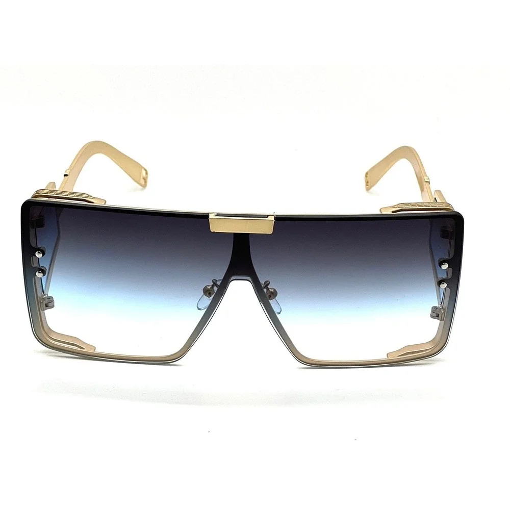 Sunglasses Men Blue Gradient Lens Oversized Rectangular Metal Hip Hop Cholo 2026